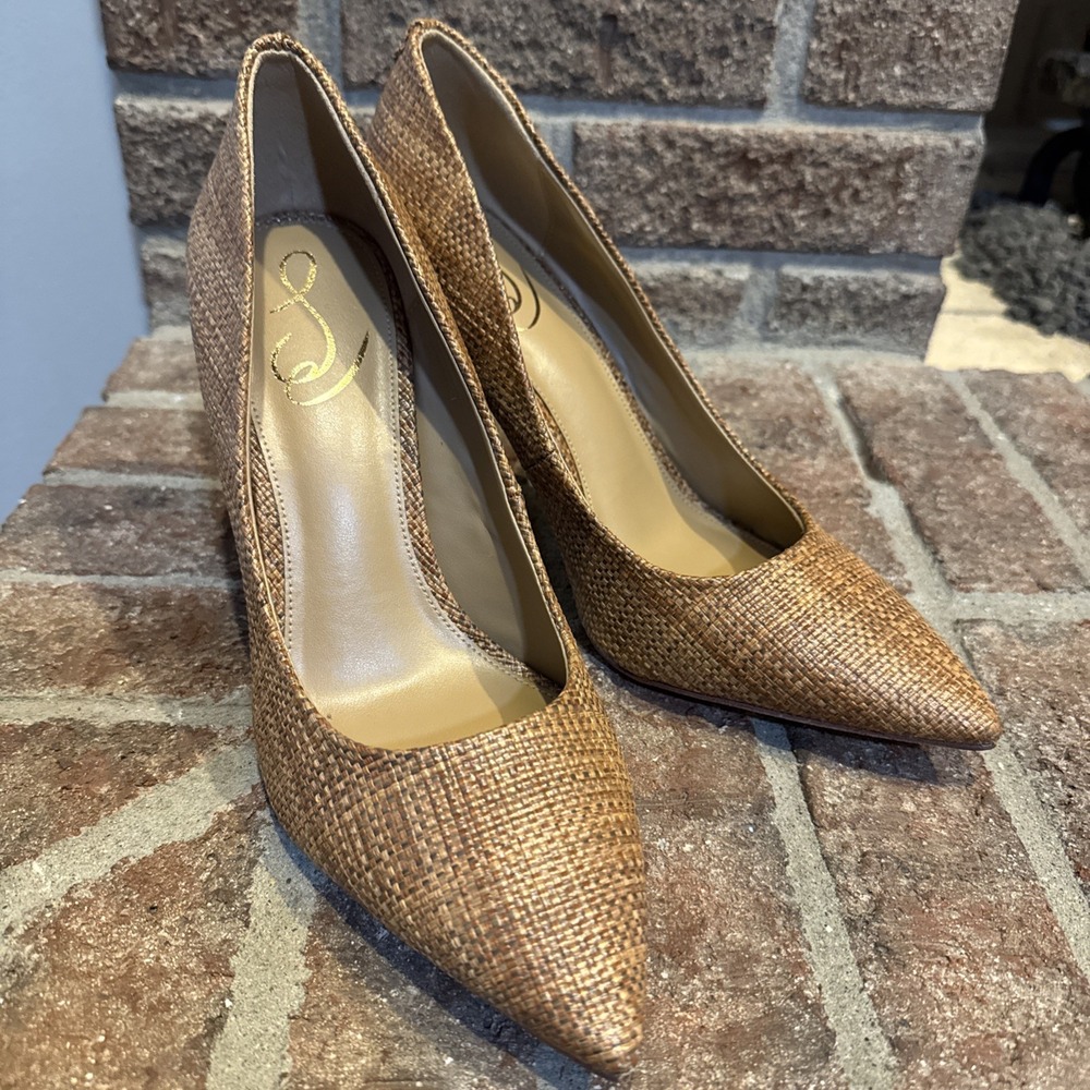 Sam Edelman Hazel Pointed Toe Pump Size 9W Cuoio Basket Weave Brown #791